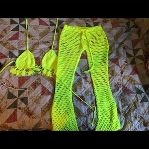 Bali crochet pants set, Neon yellow